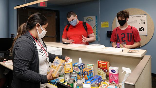 Students receiving food in the Student Basic Needs Center